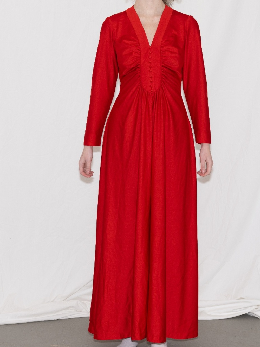 Vintage 70s red maxi dress button top long sleeve size small/medium